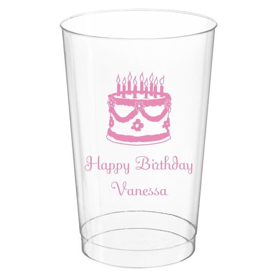 Sweet Floral Birthday Cake Clear Plastic Cups